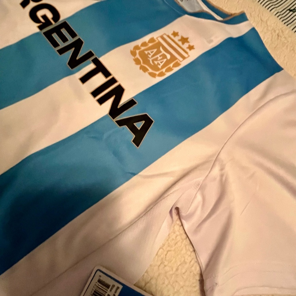 FA Argentina Style Soccer Jersey in Light Blue, White & Gold Trim